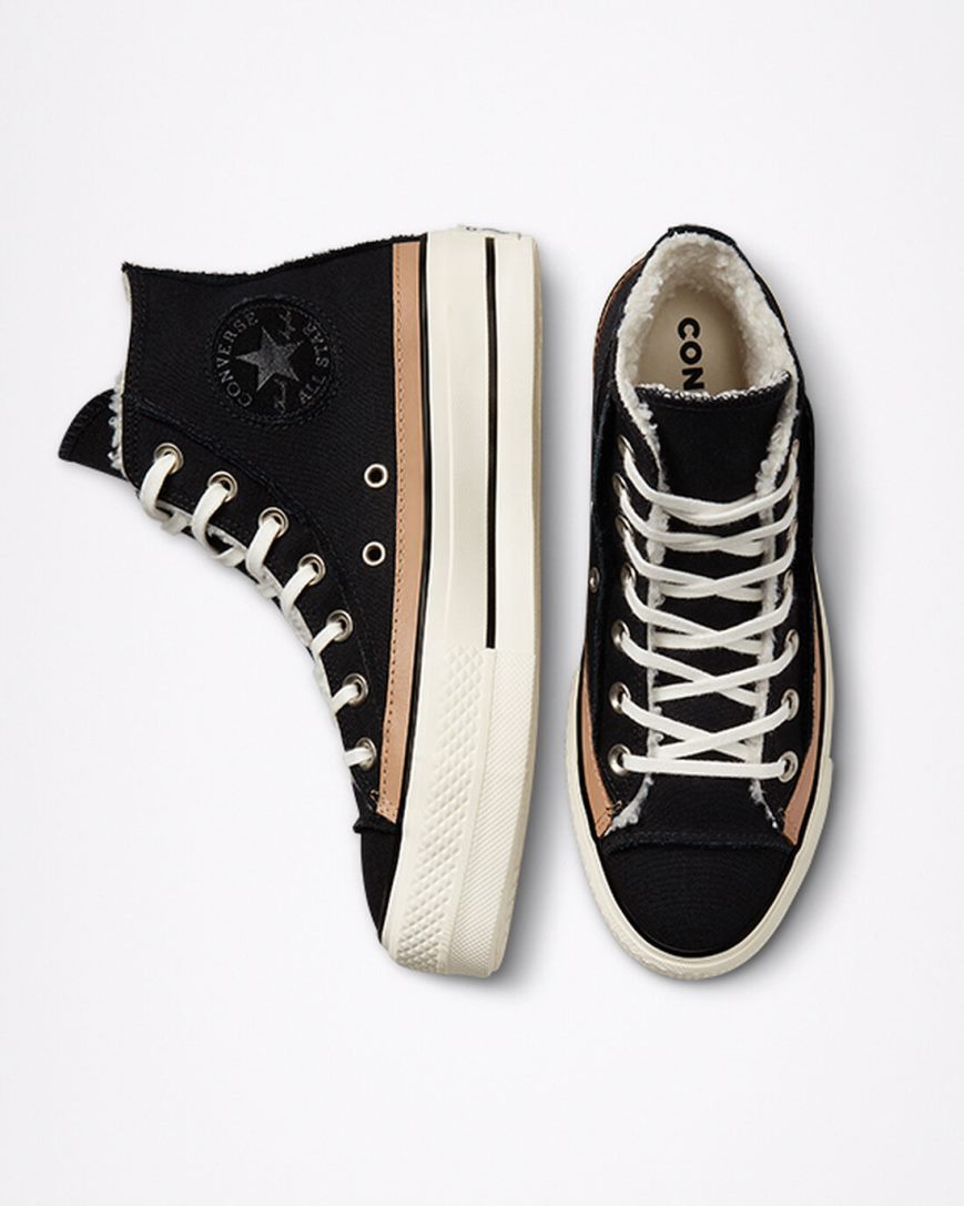 Dámské Boty Na Platformy Converse Chuck Taylor All Star Lift Raw Edge Vysoké Černé Hnědé | CZ ZYQG09